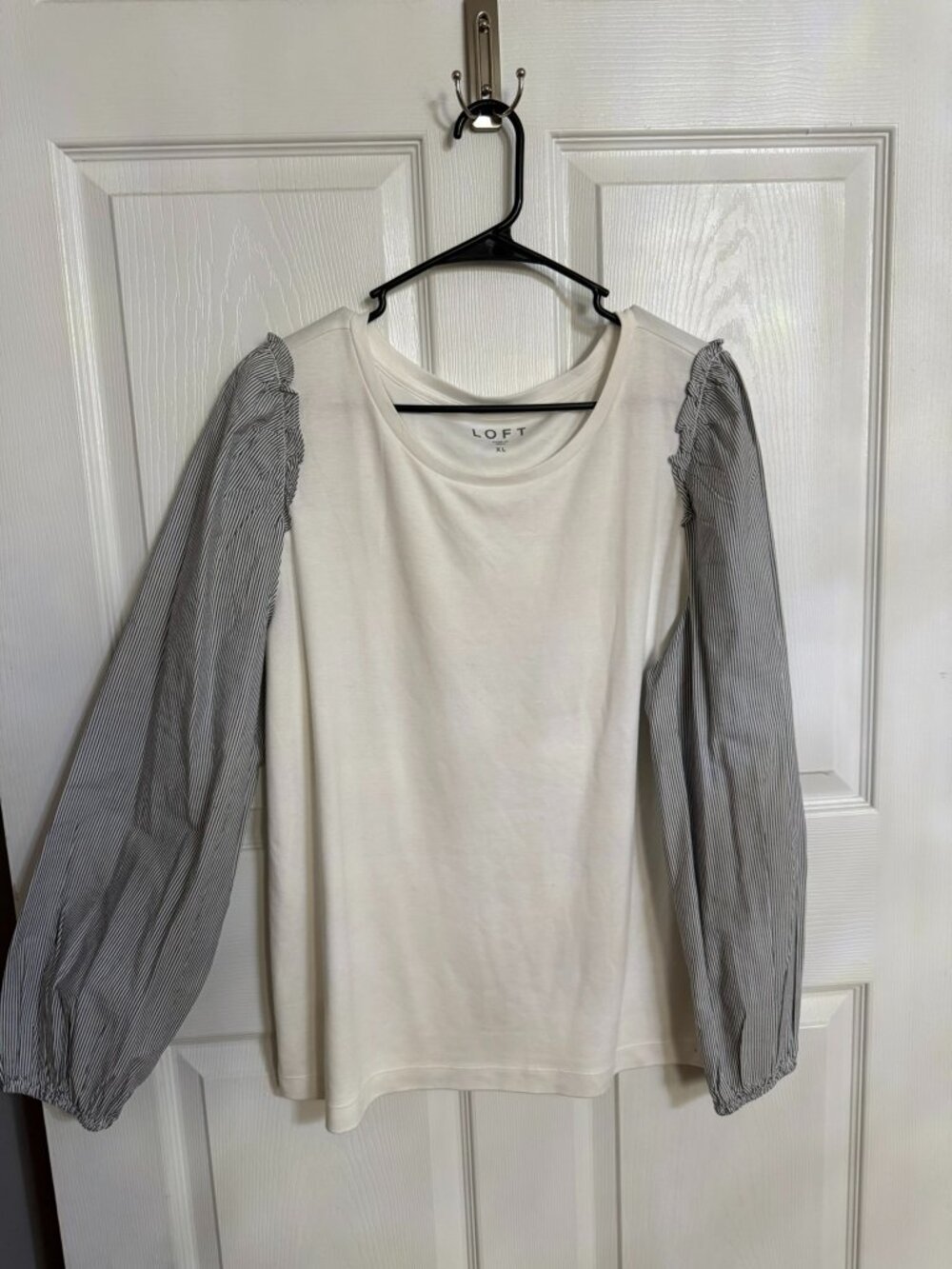 LOFT Mixed Media Striped Puff Sleeve Top